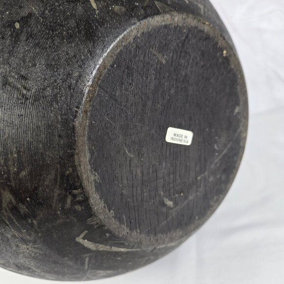 Wood and Rattan Vessel with Removable Lid Brown & Black Handmade in Indonesia - Picture 9 of 11